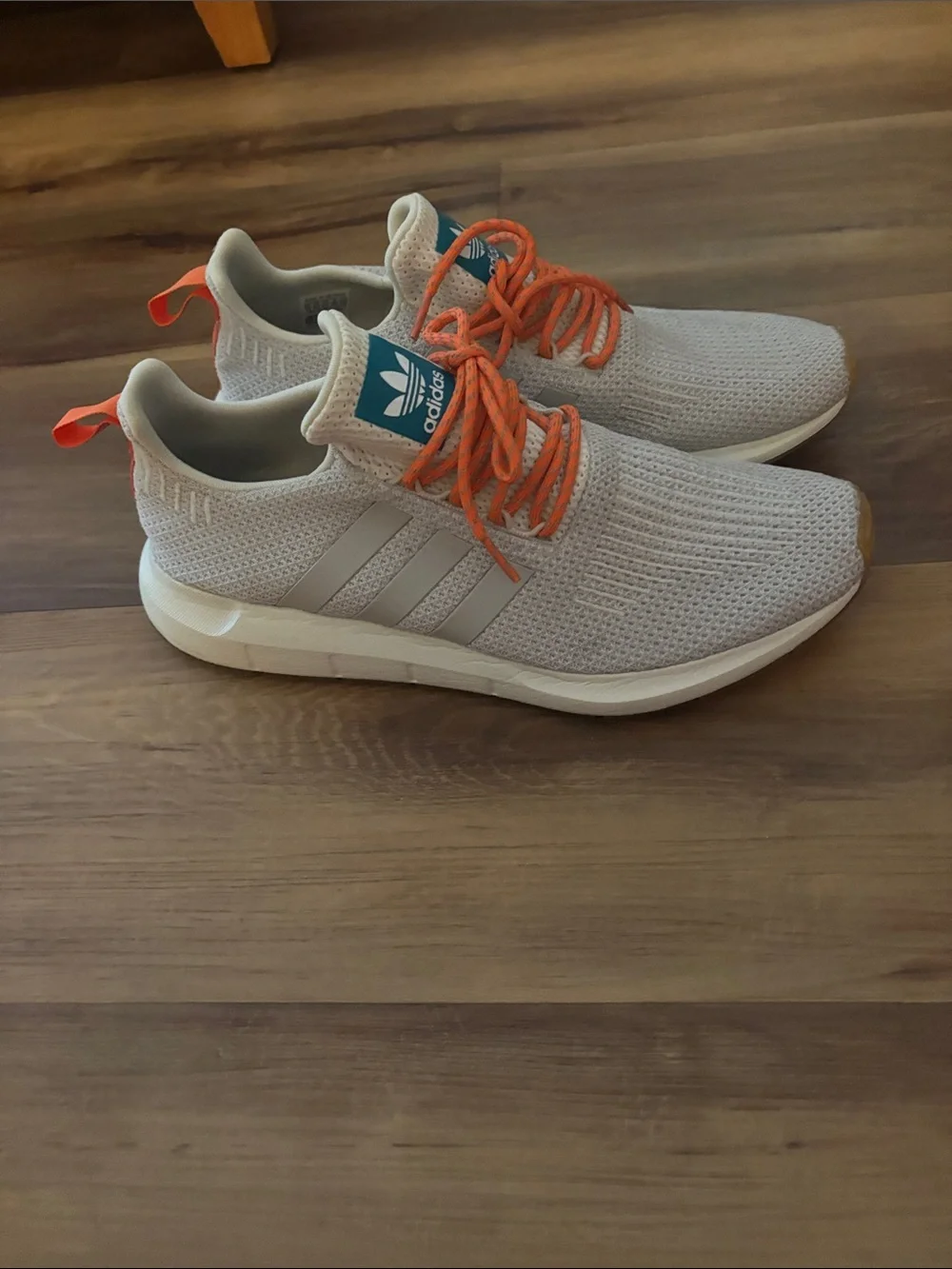 adidas Light Gray Knit Sneakers with Orange Accents